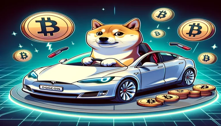 DALLE-2024-03-14-23.56.33-A-digital-illustration-showing-a-Tesla-car-with-the-Dogecoin-mascot-a-Shiba-Inu-sitting-in-the-drivers-seat-surrounded-by-digital-currency-symbols_1536x876